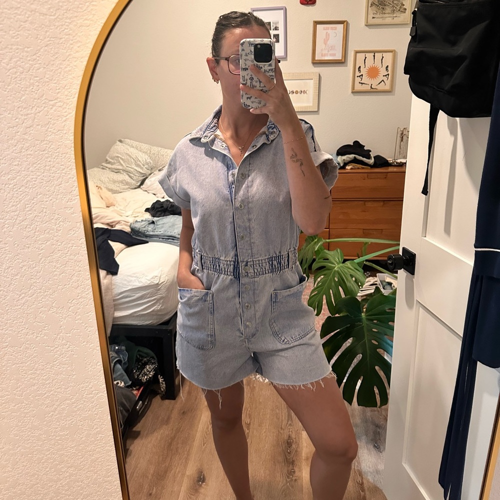 Zara Light Blue and Beige Denim Jacket